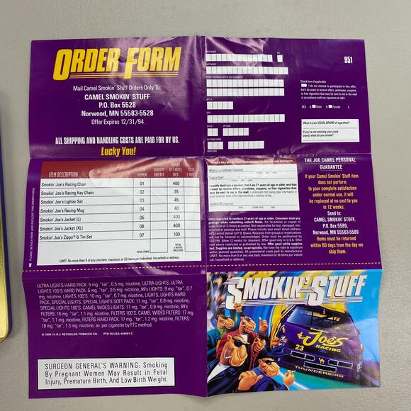 Vintage Smokin' Joe's Racing Tin Match Box + Joe Camel Matches Purple Nascar 90s - Picture 11 of 16